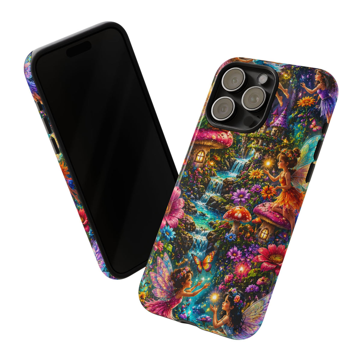 Fairy Garden Tough Phone Case — Whimsical Cottage, Waterfall & Mushroom Artwork