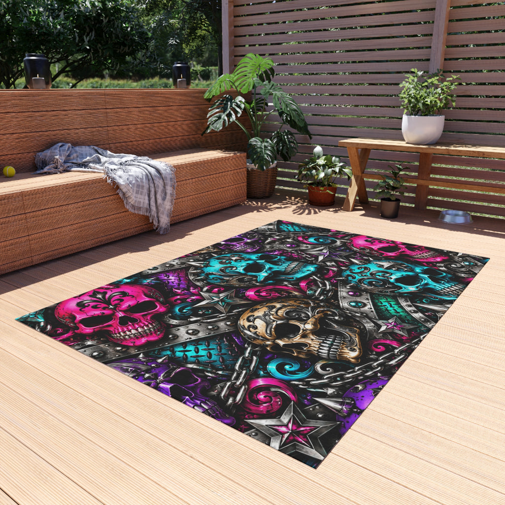 Skull Mosaic Outdoor Rug — Colorful Gothic Skull Pattern Doormat