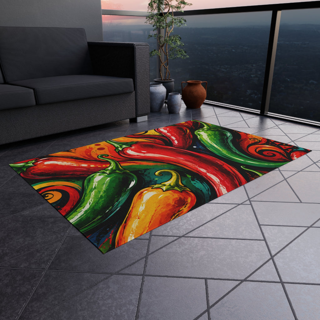 Fiery Chili Pepper Outdoor Rug — Colorful Southwestern Patio Mat