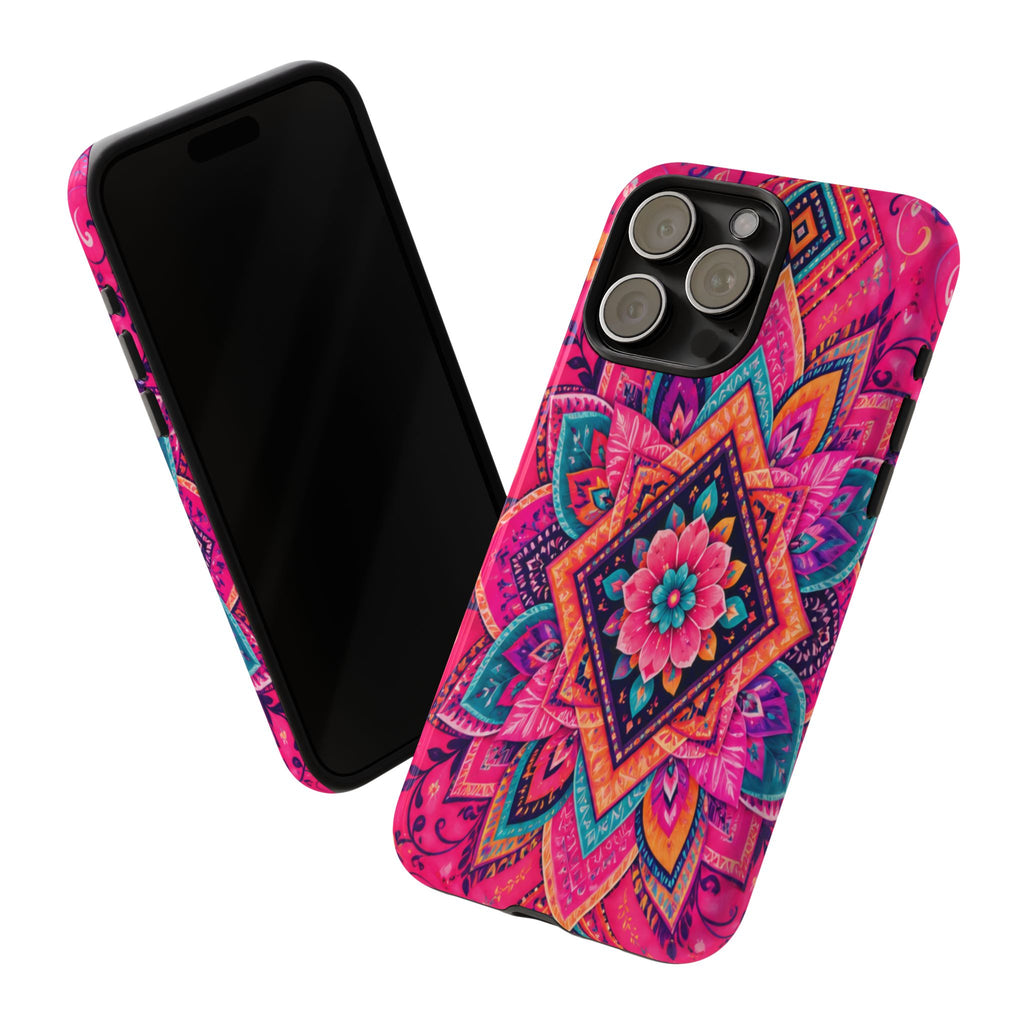 Floral Mandala Tough Phone Case — Pink Boho Protective Cover