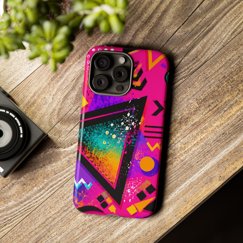 Retro 80s Geometric Phone Case — Neon Triangle Tough Case
