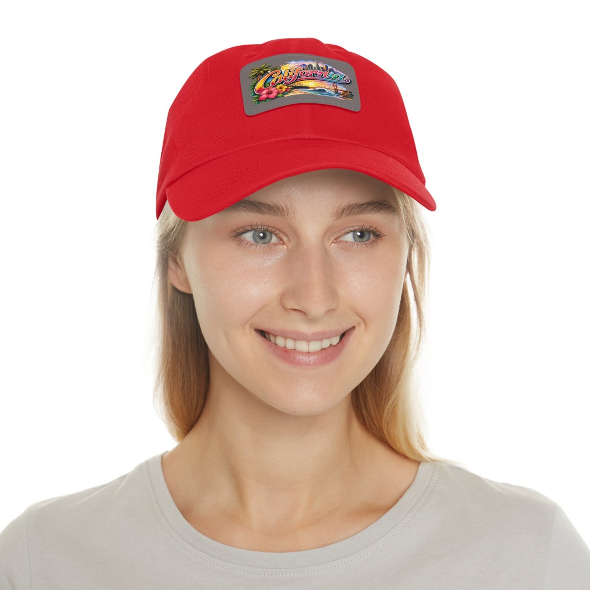 California Beach Patch Dad Hat | Leather Rectangle Patch