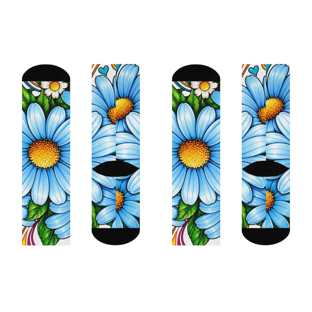 Blue Daisy Crew Socks — Floral Cushioned Socks for Women & Men