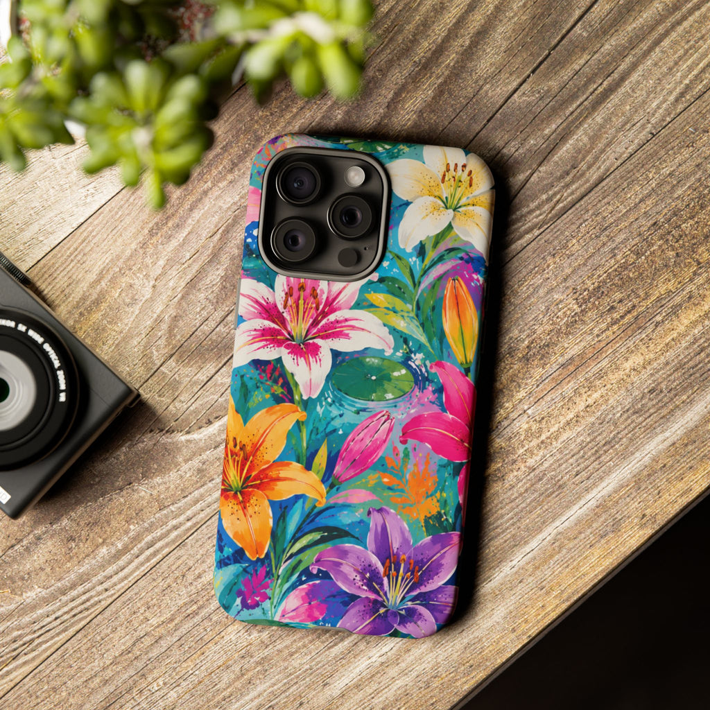 Floral Lily Tough Phone Case — Colorful Tropical Flower Protective Cover