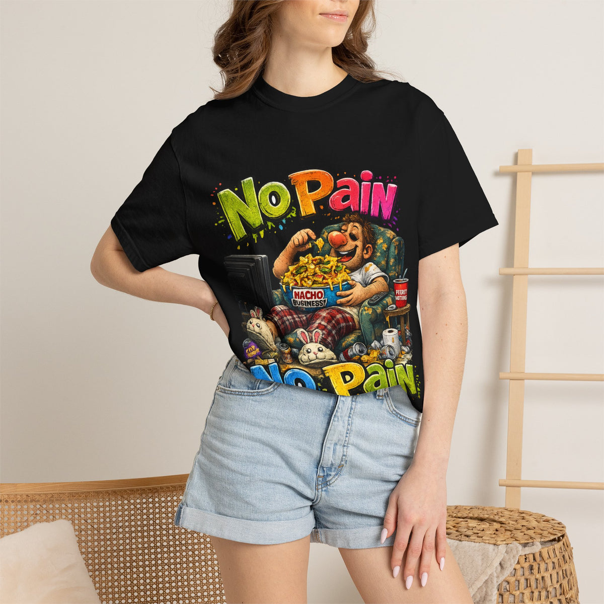 No Pain No Pain couch potato graphic T-Shirt | funny snack cartoon