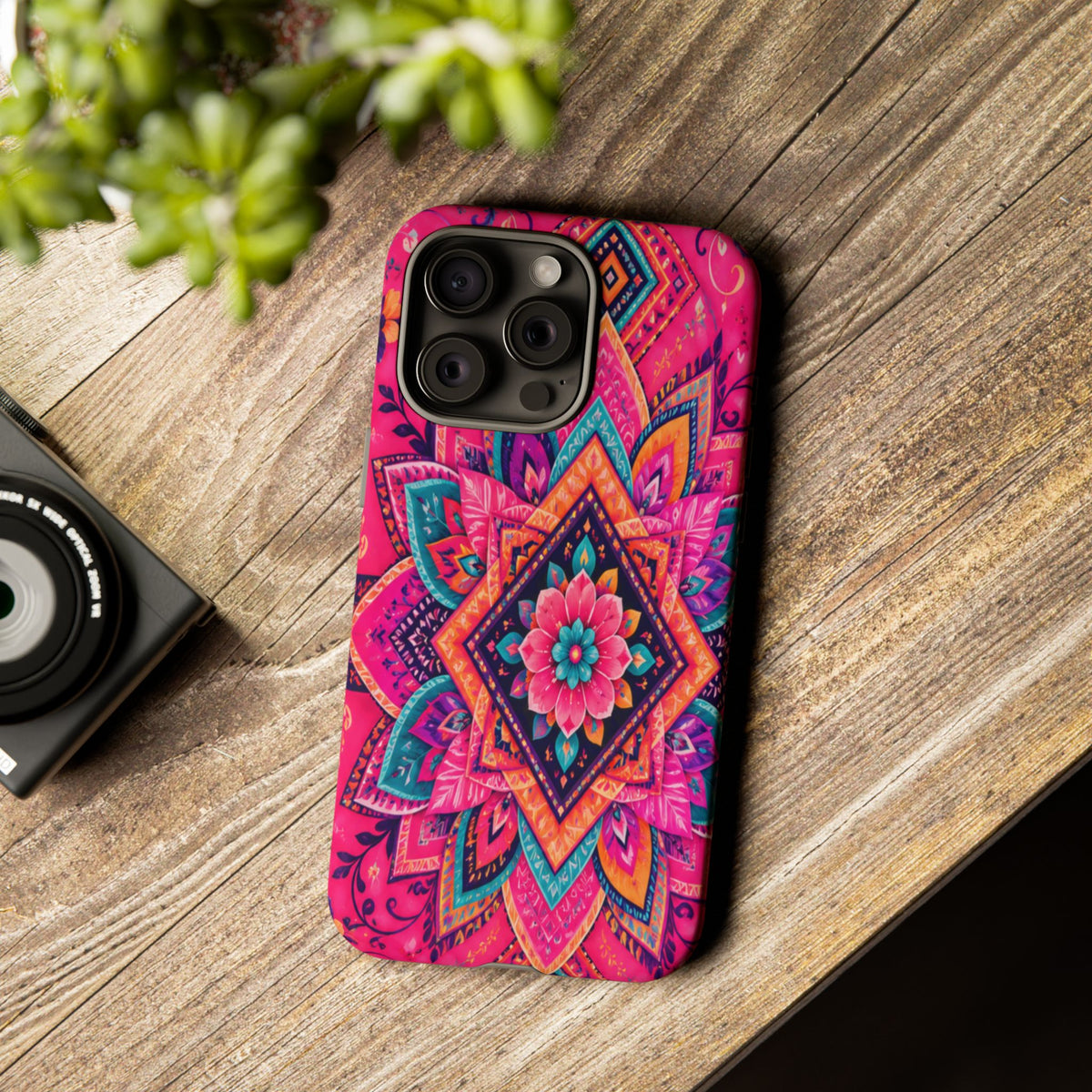 Floral Mandala Tough Phone Case — Pink Boho Protective Cover