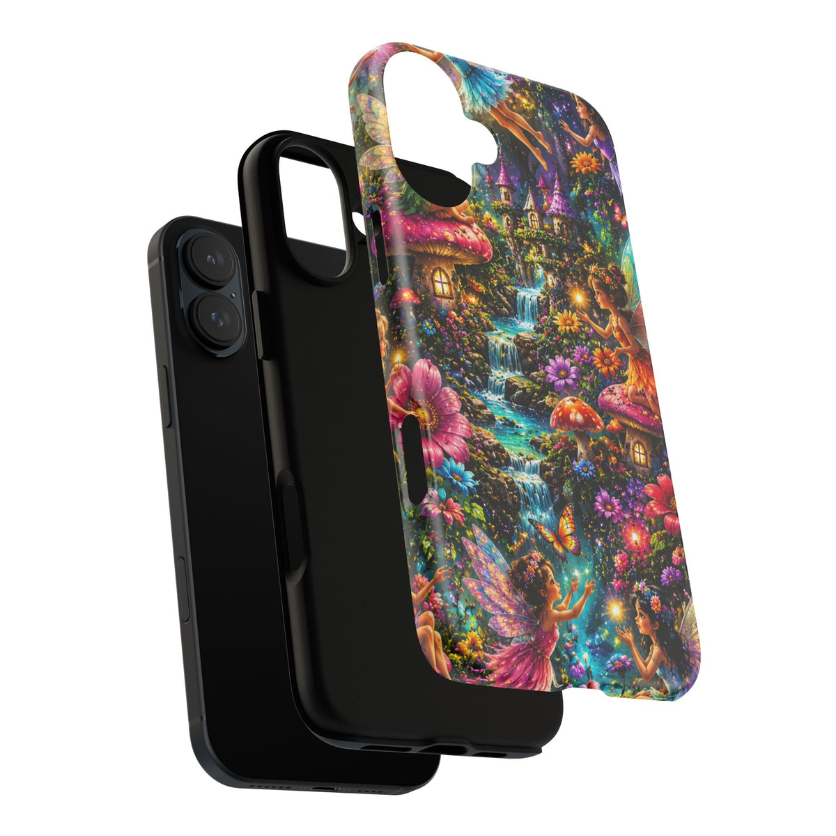 Fairy Garden Tough Phone Case — Whimsical Cottage, Waterfall & Mushroom Artwork