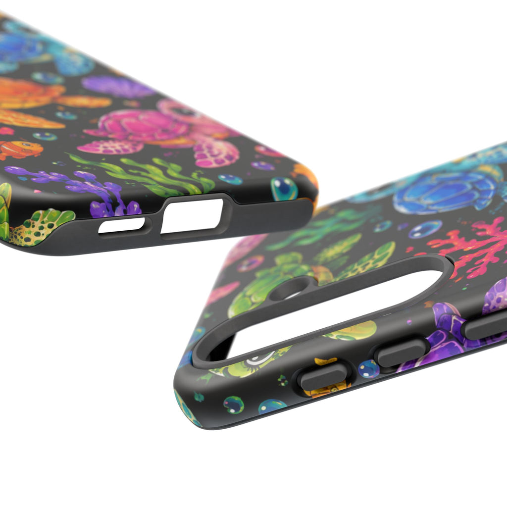 Phone Case — Colorful Cute Sea Turtles on Black (Protective Smartphone Cover)
