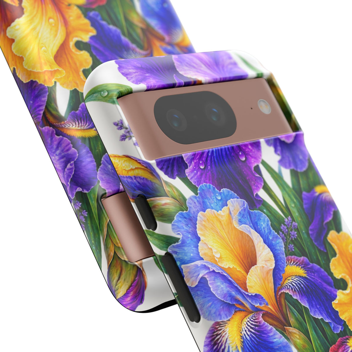 Floral Iris Tough Phone Case — Colorful Watercolor Iris Protective Cover
