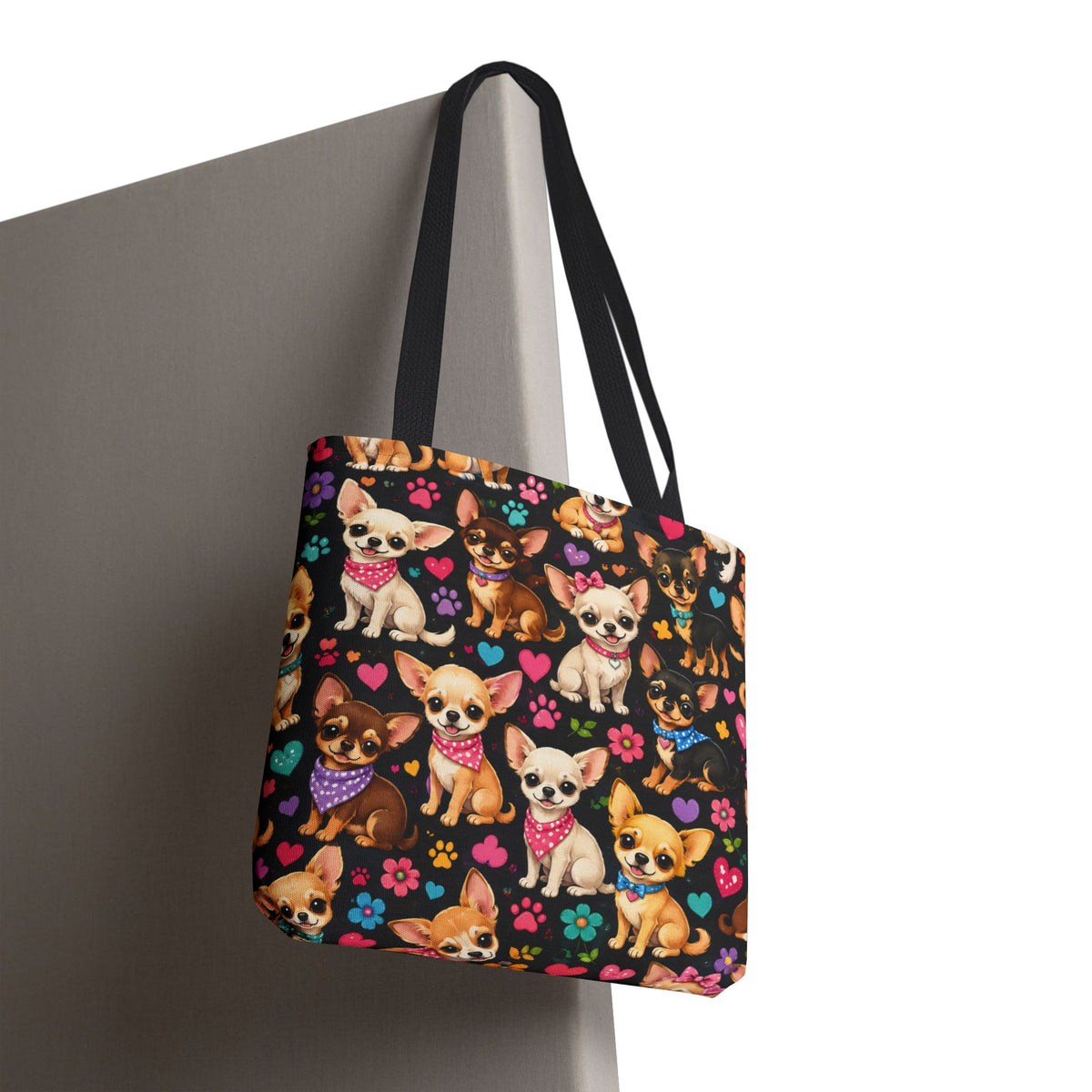 Cute Chihuahua Pattern Tote Bag | Small Dogs Hearts Pawprints