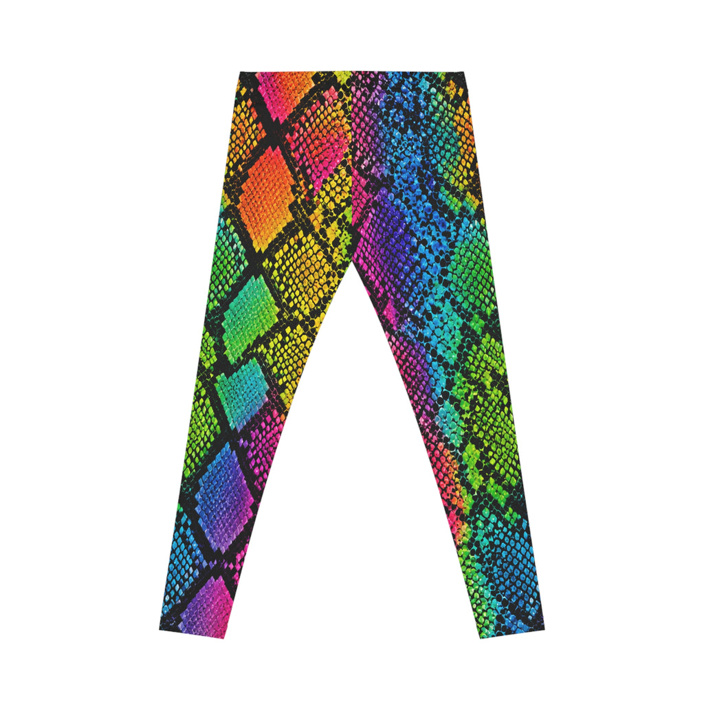 Rainbow Snake Print Leggings — Bold Neon Animal Print Women's Leggings