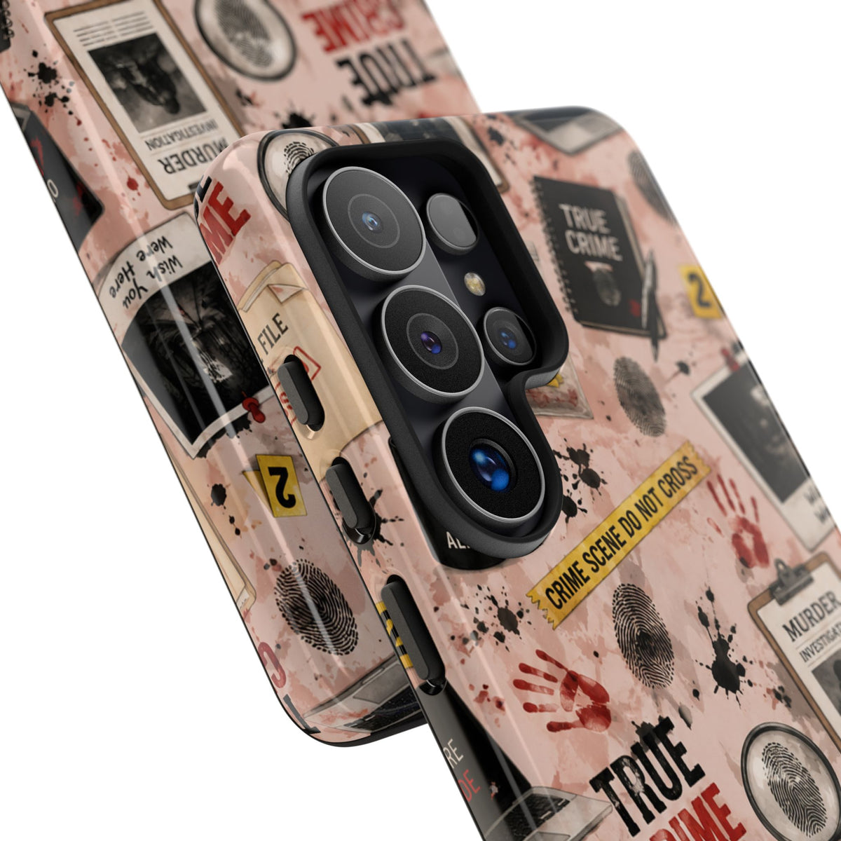 True Crime Pattern Phone Case – Detective Evidence, Crime Scene Tape & 'True Crime' Design