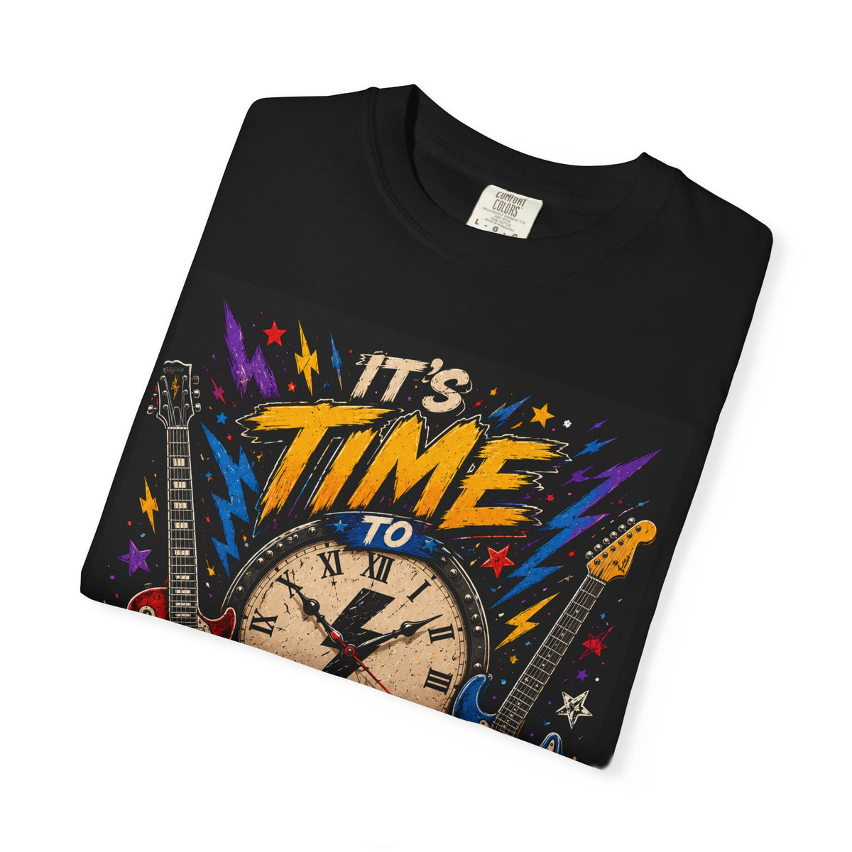 It's Time to Rock T-shirt | Electric Guitars Clock Skull Design