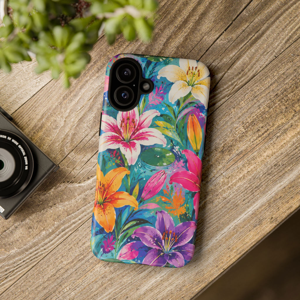 Floral Lily Tough Phone Case — Colorful Tropical Flower Protective Cover