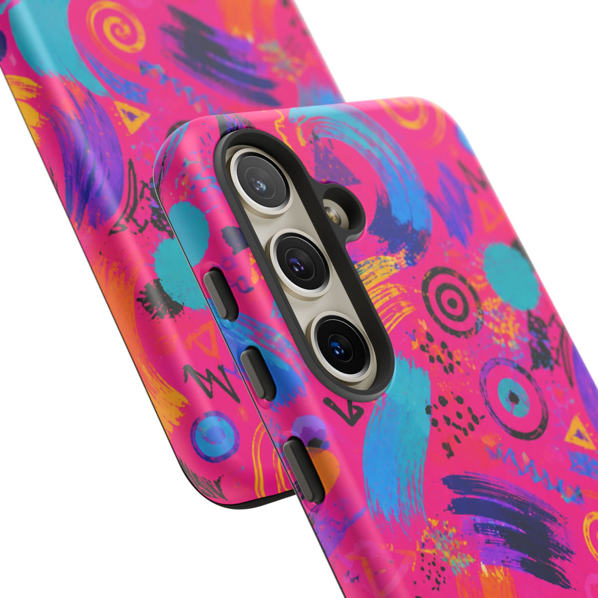 Neon Retro Abstract Tough Phone Case — 80s Brushstroke Pattern