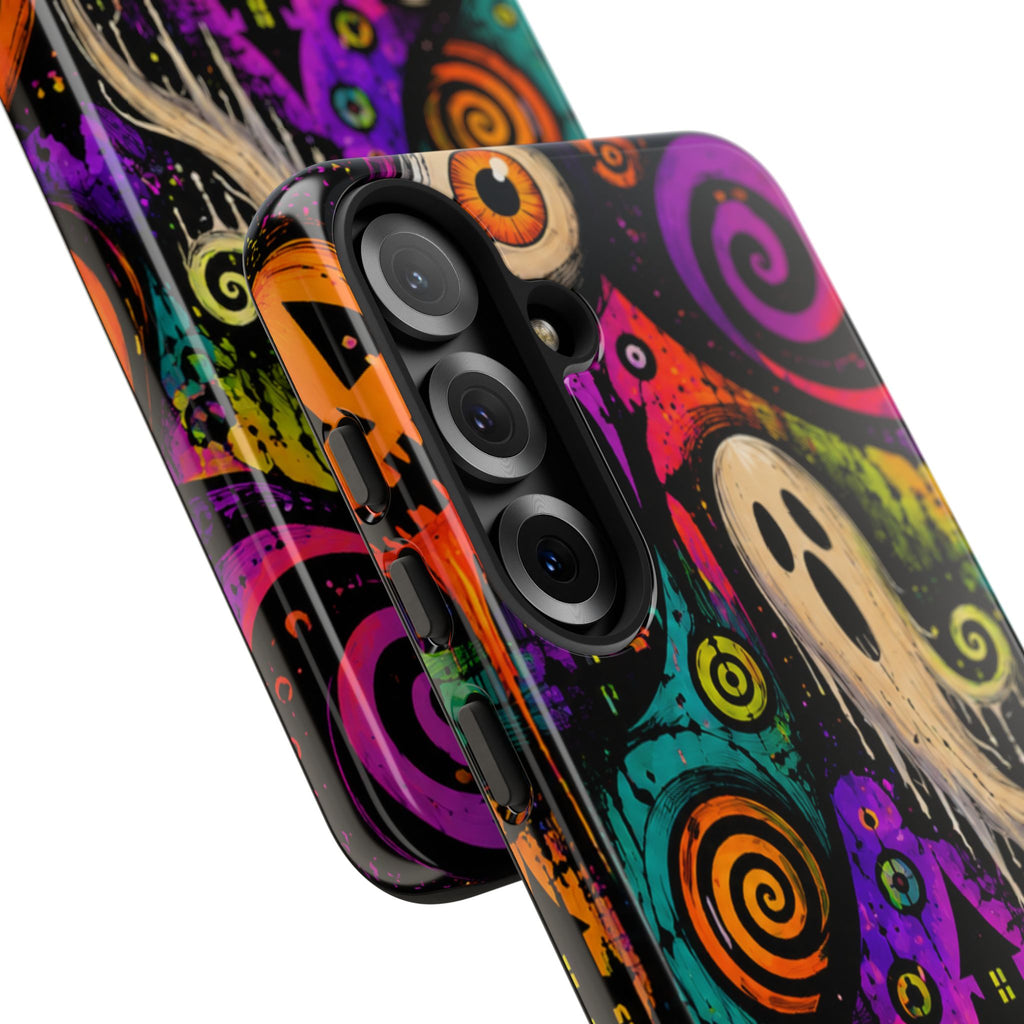 Halloween Ghost Phone Case — Colorful Spooky Skull & Haunted House Tough Case