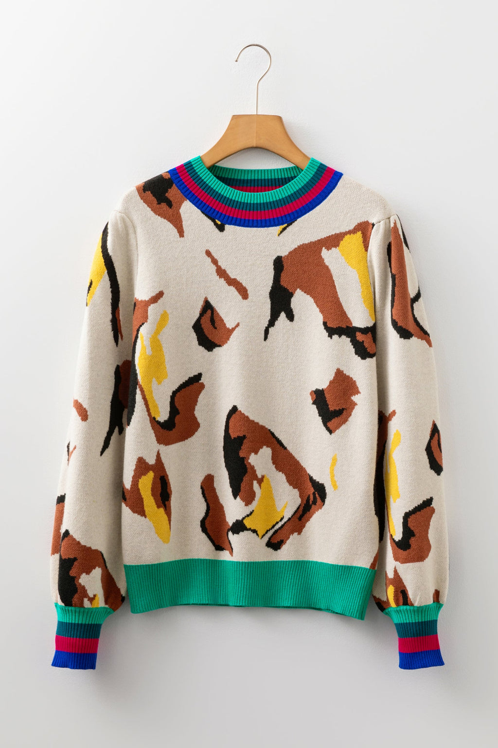 Colorblock Stripe Contrast Ribbed Knit Sweater