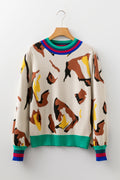 Colorblock Stripe Contrast Ribbed Knit Sweater