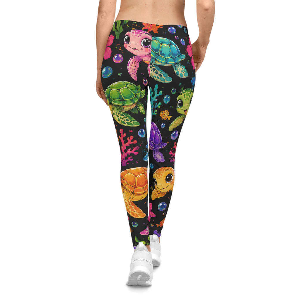 Colorful Sea Turtle Leggings — Women's Tropical Ocean Print Leggings