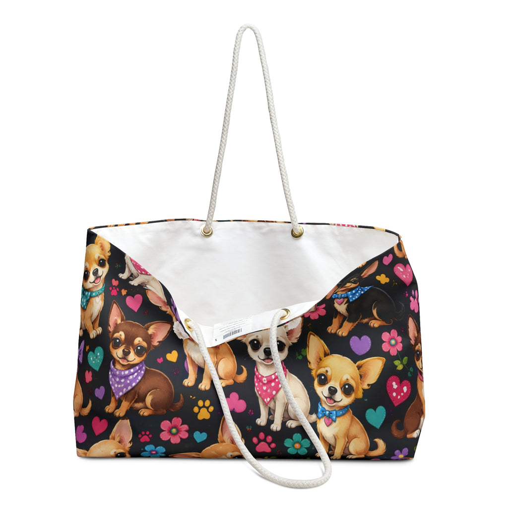 Chihuahua Pattern Weekender Bag | Cute Puppies, Hearts & Flowers