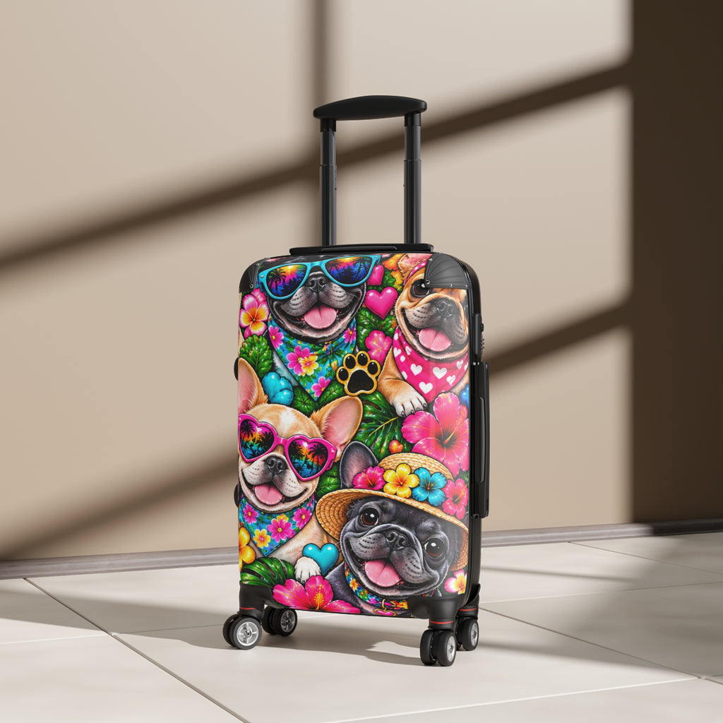 Colorful French Bulldog Suitcase – Cute Puppy Hearts & Sunglasses Carry-On
