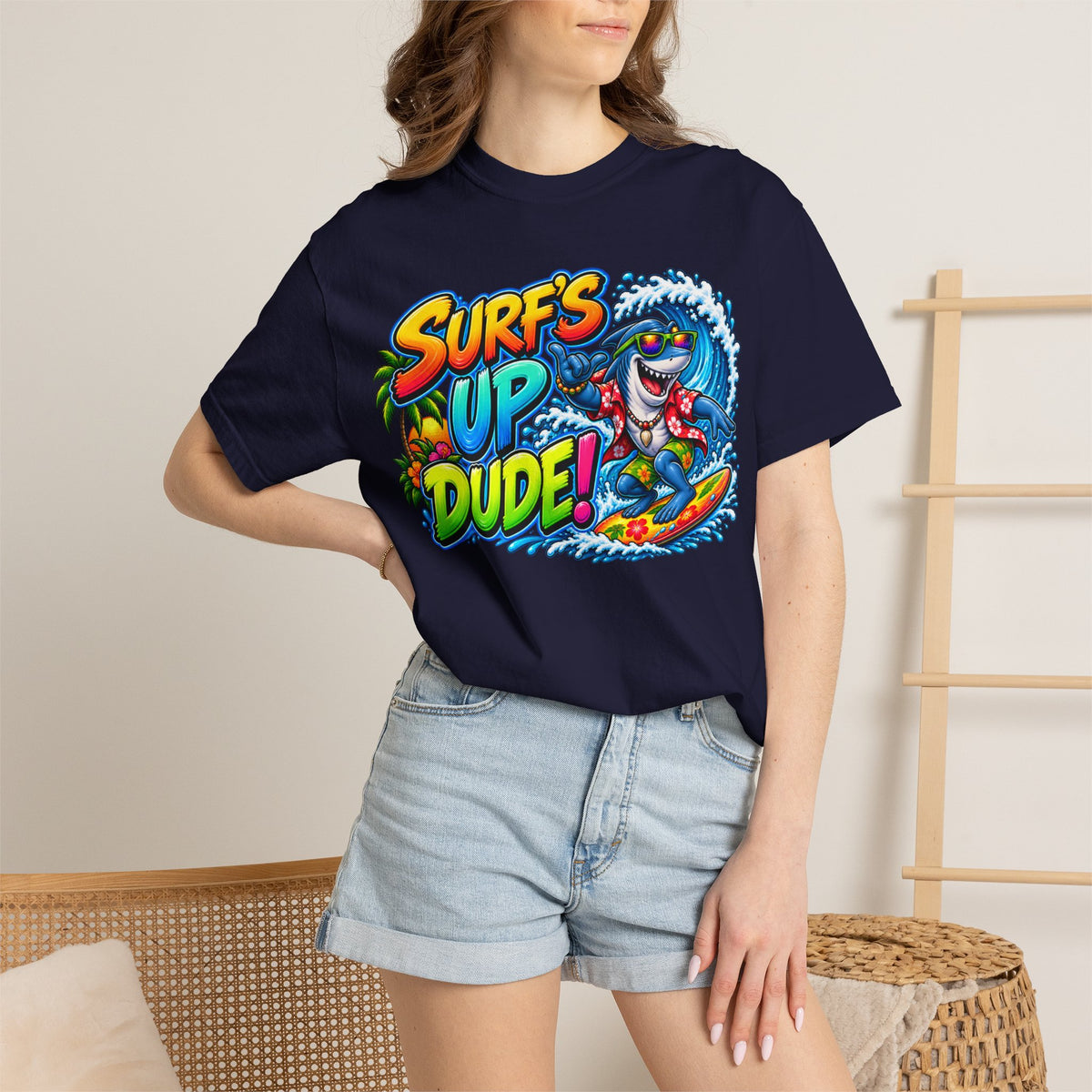 Surf's Up Dude! Surf Shark Graphic T-Shirt