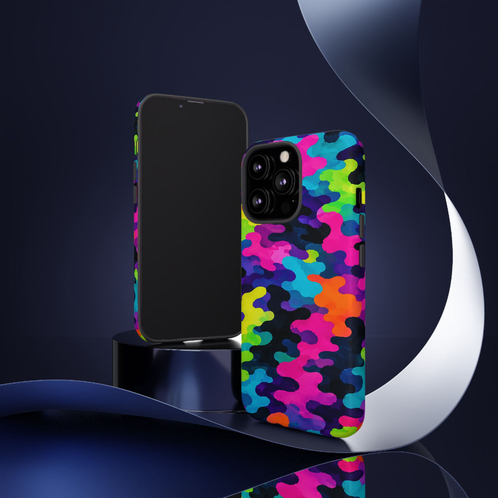 Neon Camo Tough Phone Case — Bright Rainbow Protective iPhone Cover