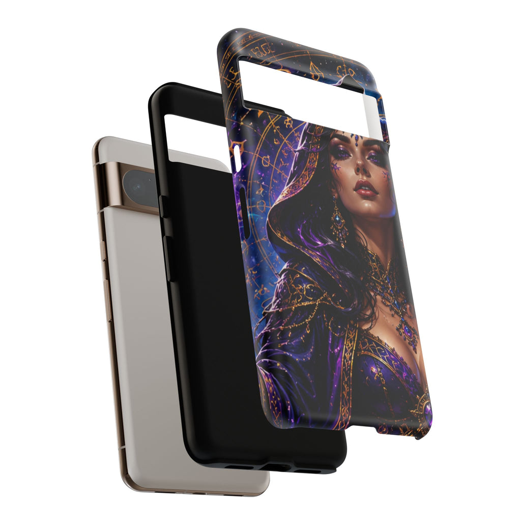 Phone Case — Mystical Sorceress Art Protective Tough Case (Astrology, Purple Hooded Witch)