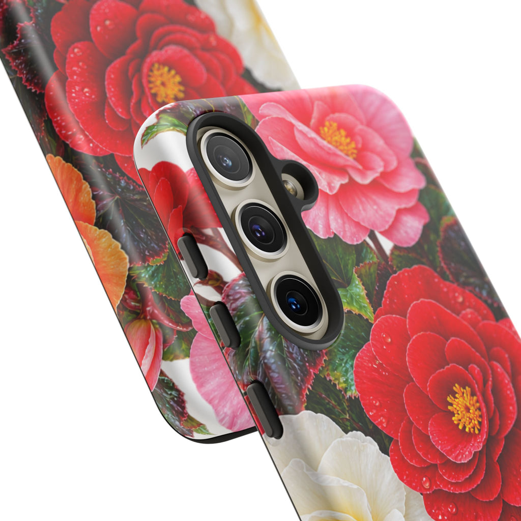 Floral Begonia Phone Case — Vibrant Red, Pink & Yellow Blossom Protective Cover