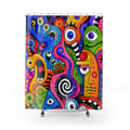 Abstract Colorful Faces Shower Curtain — Vibrant Pop Art Bathroom Decor