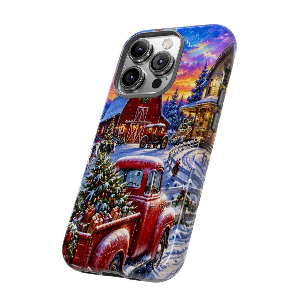 Christmas Farm Phone Case — Vintage Red Truck in Snowy Holiday Scene