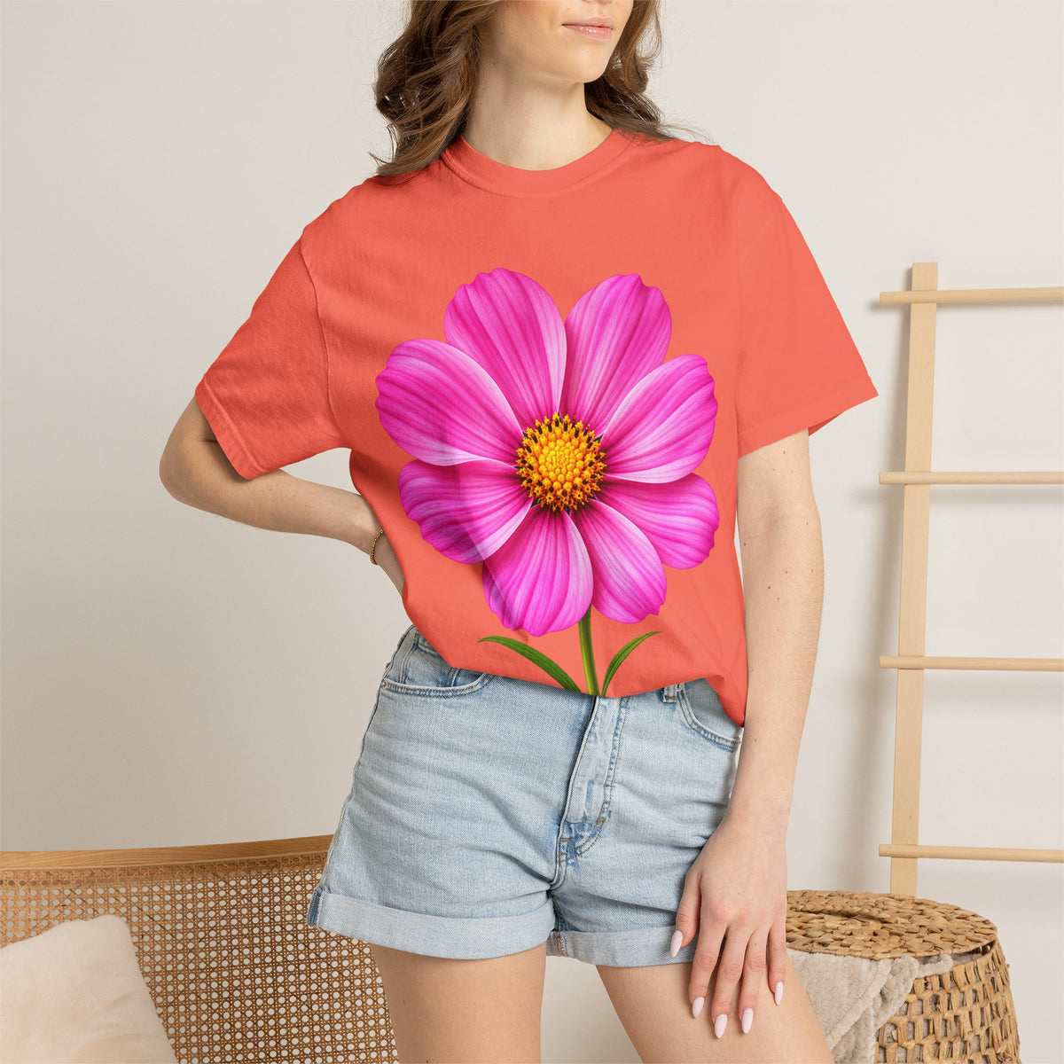 Pink Cosmos Flower T-shirt | Inspirational Back Quote