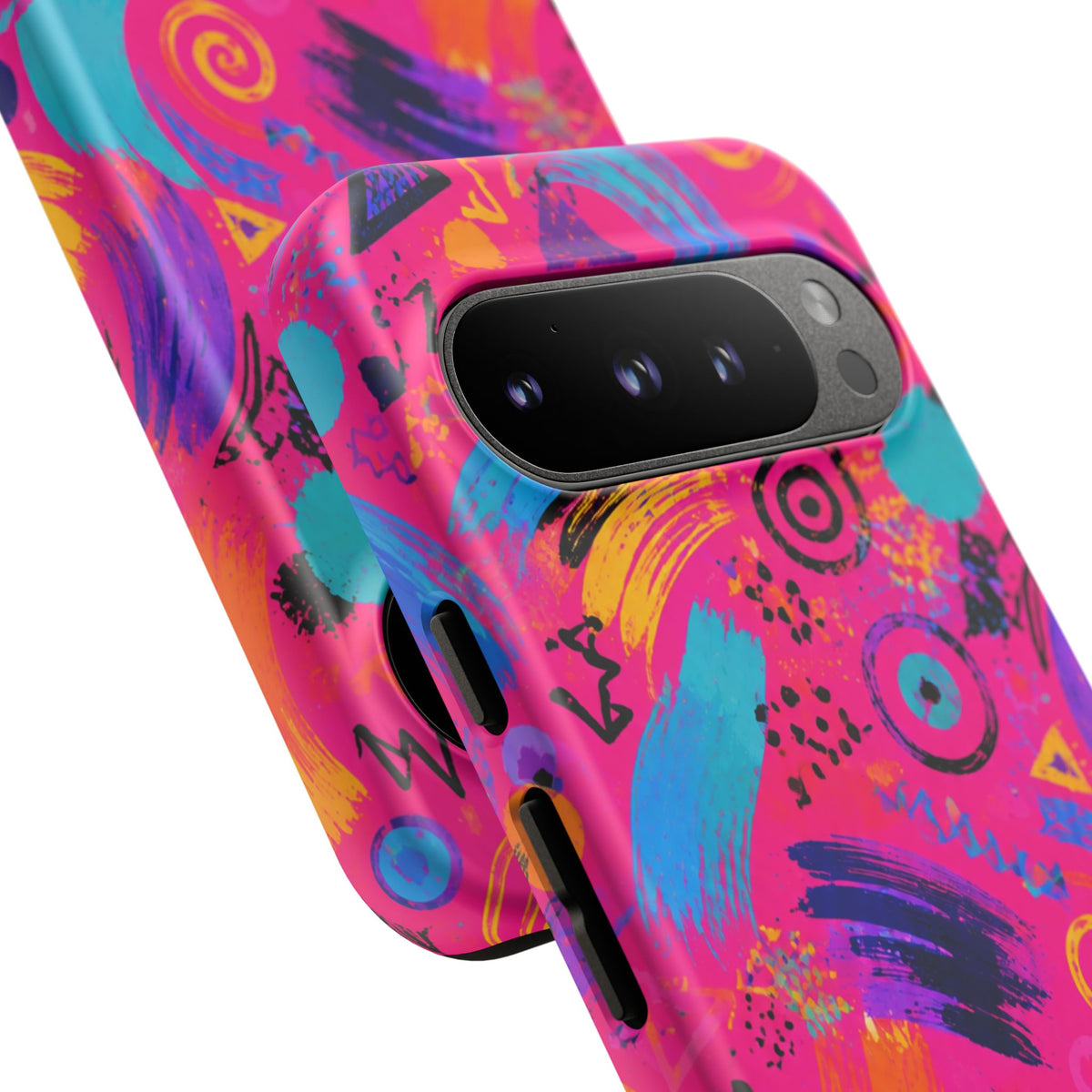 Neon Retro Abstract Tough Phone Case — 80s Brushstroke Pattern