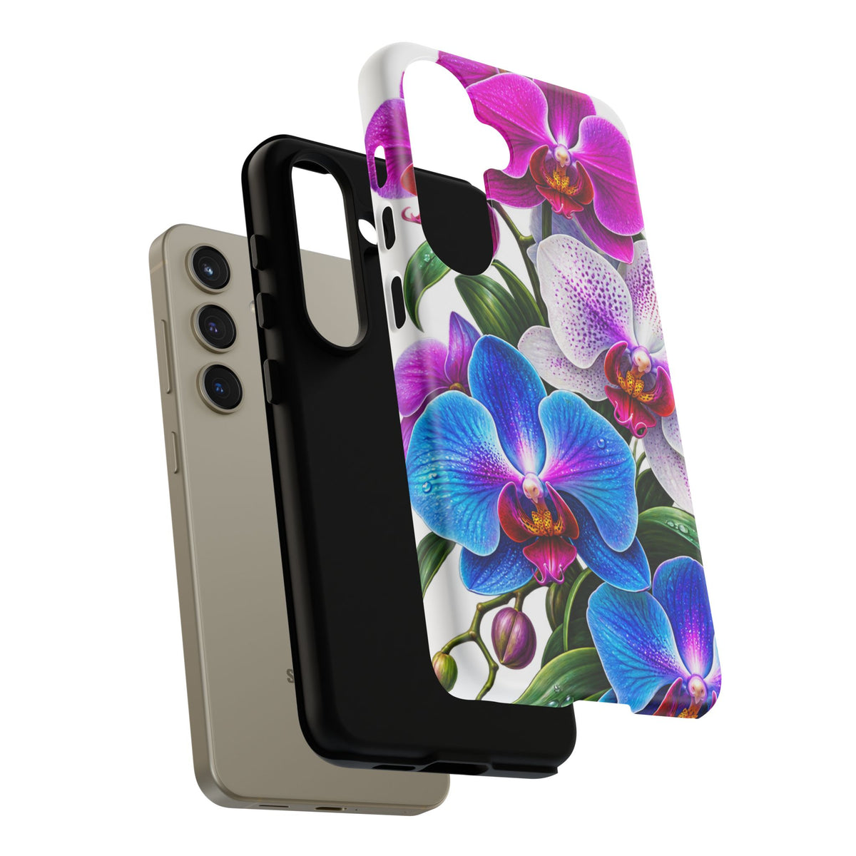 Orchid Floral Tough Phone Case – Vibrant Blue & Pink Orchid Protective Cover