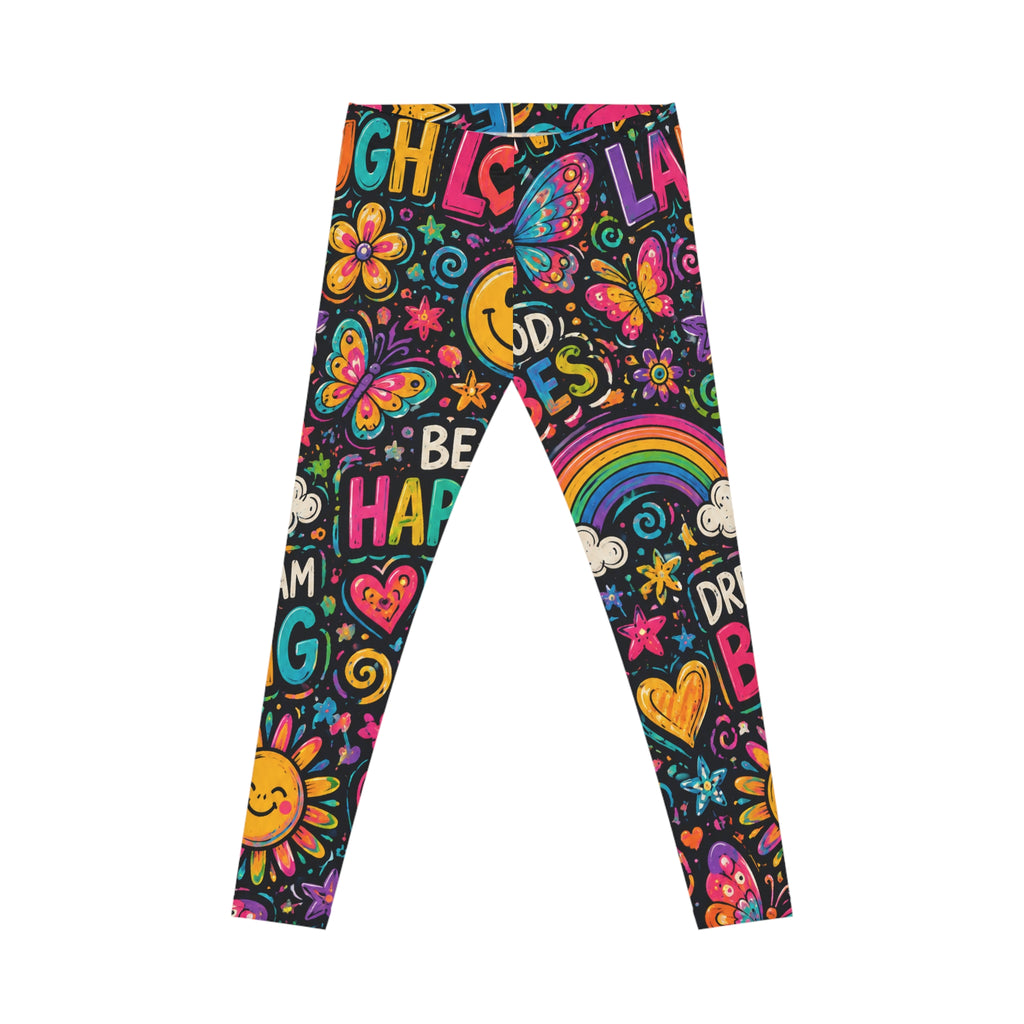 Positive Vibes Pattern Leggings — Colorful Rainbow & Motivational Doodles
