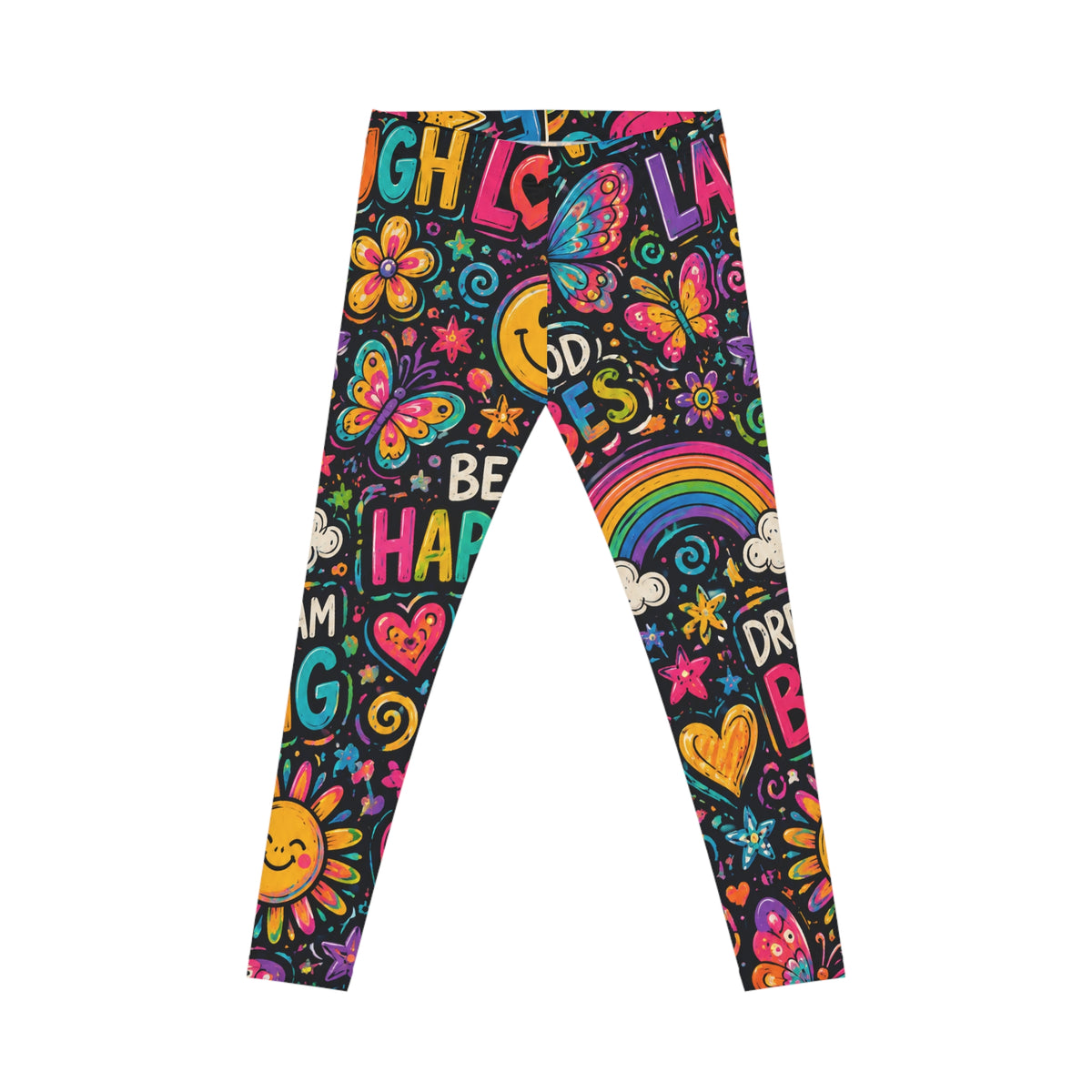 Positive Vibes Pattern Leggings — Colorful Rainbow & Motivational Doodles