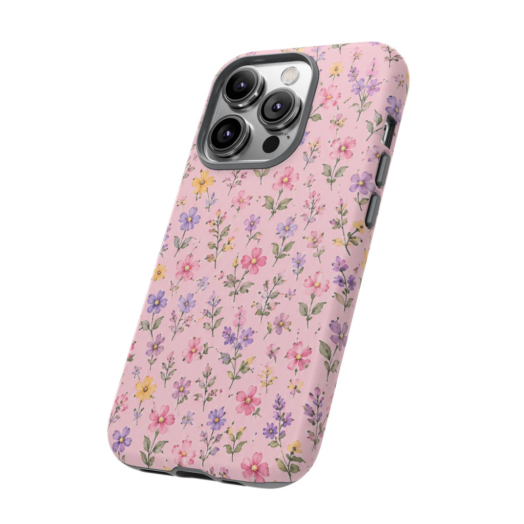 Floral Pink Tough Phone Case — Pastel Wildflower Protective Case