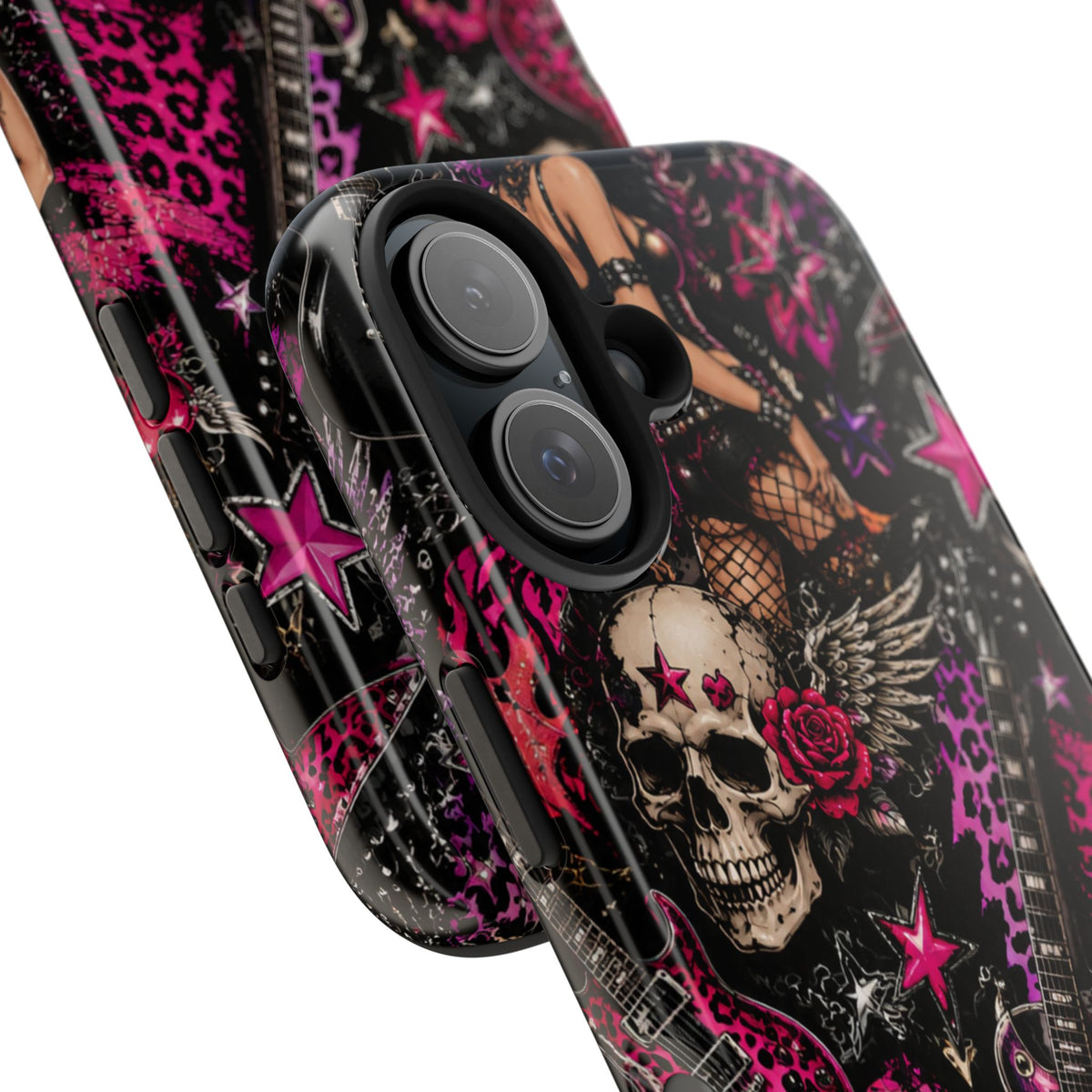Rock Skull Guitar Phone Case — Edgy Pink Skull & Roses Tough Phone Case