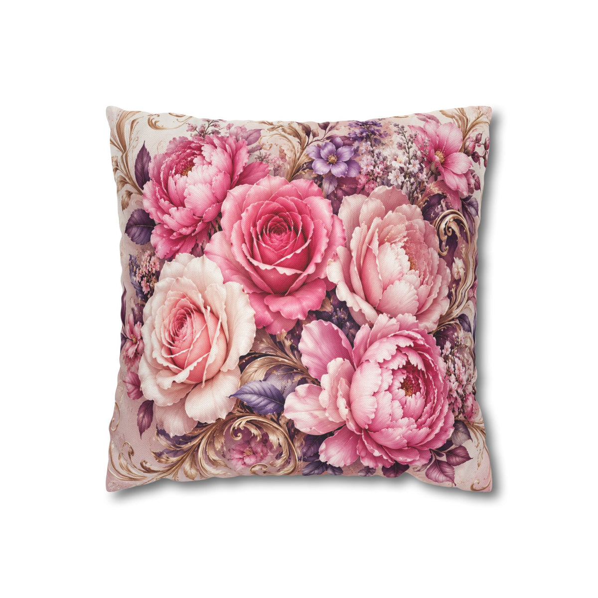 Floral Rose Pillowcase - Vintage Pink Garden Throw Pillow Cover