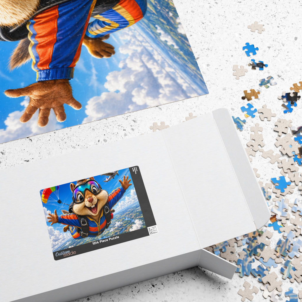 Skydiving Squirrel Jigsaw Puzzle — Cute Adventure Cartoon Puzzle (110/252/520/1014 pcs)