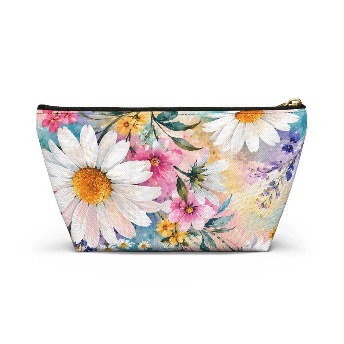 Daisy Meadow Accessory Pouch — Floral Cosmetic T‑Bottom Bag