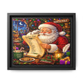 Santa Reading Wish List Matte Framed Canvas — Christmas Holiday Wall Art