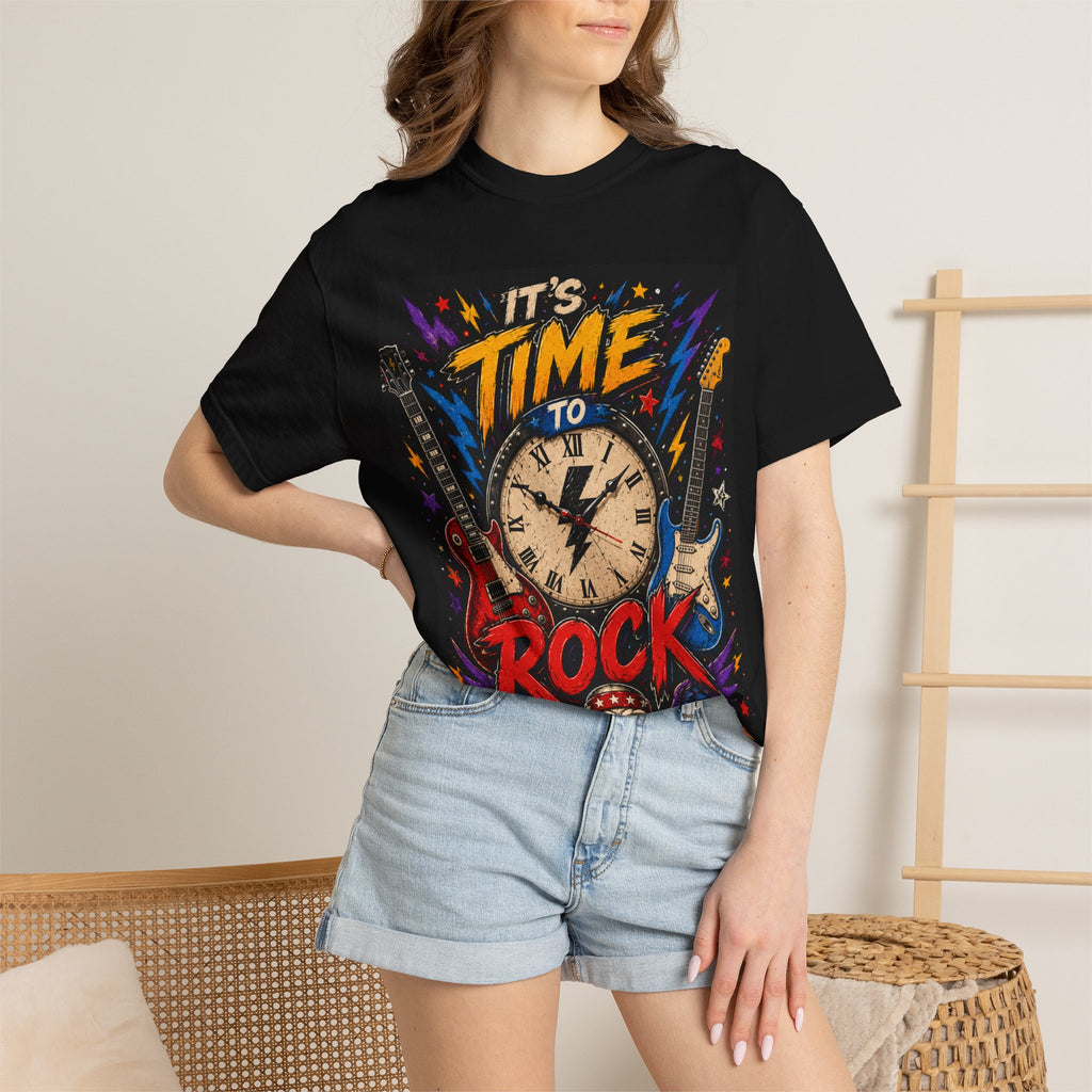 It's Time to Rock T-shirt | Electric Guitars Clock Skull Design