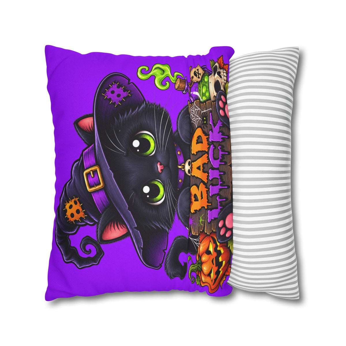 Halloween Black Cat Pillowcase — "Bad Luck" Spooky Cute Decorative Pillow