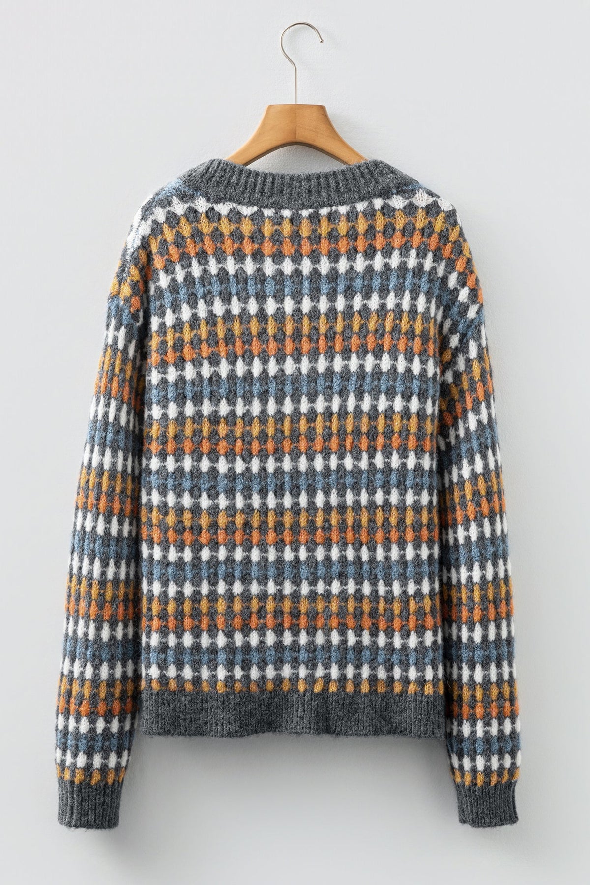 Dotted Diamond Knit Button-Up V-Neck Sweater Cardigan