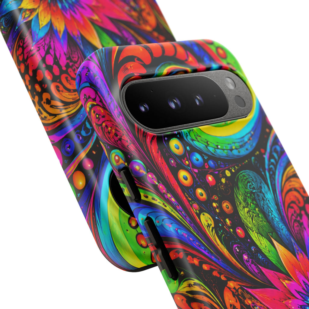 Psychedelic Floral Phone Case — Vibrant Swirl Tough Protective Cover