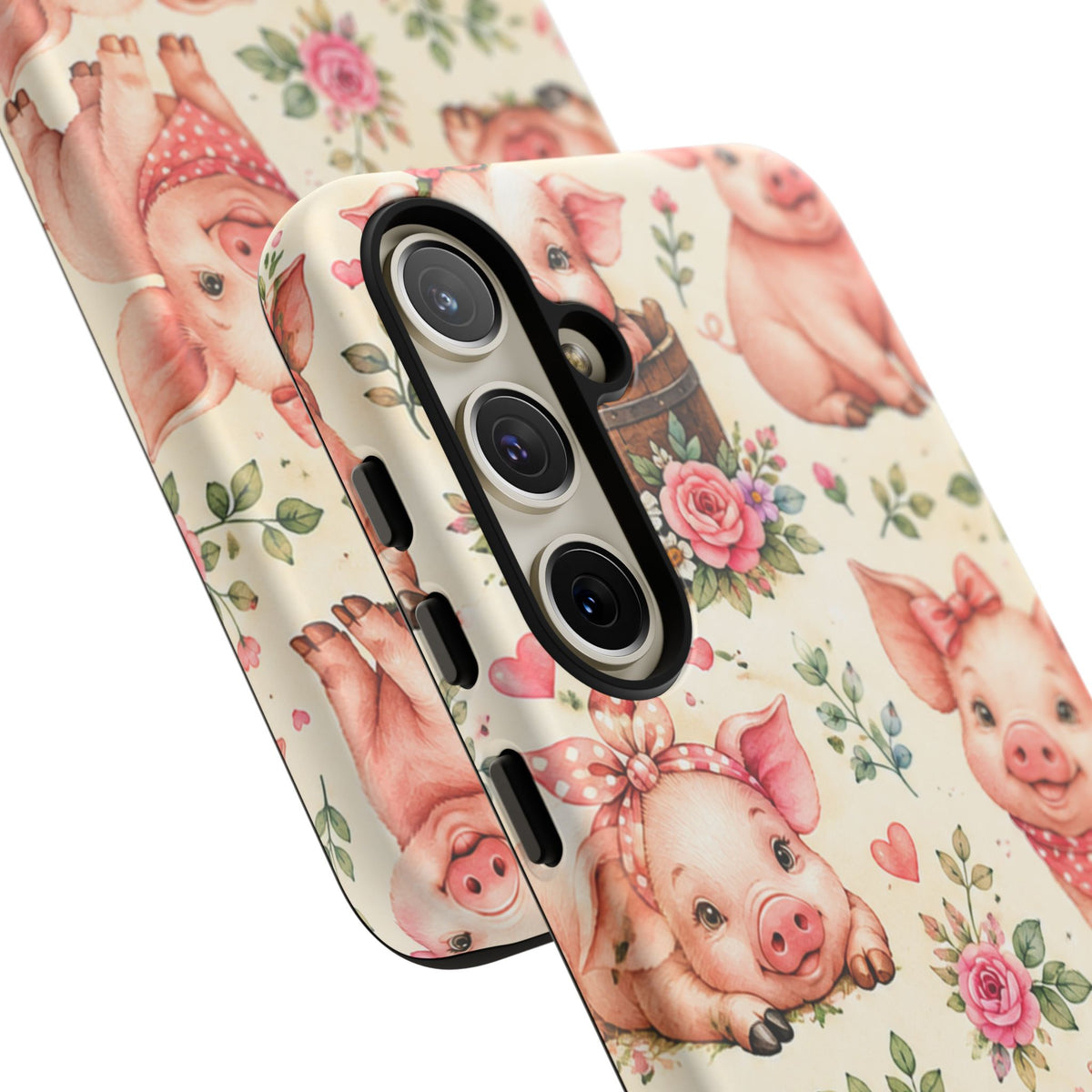 Cute Pink Piglet Phone Case — Vintage Floral Farm Animal iPhone Cover