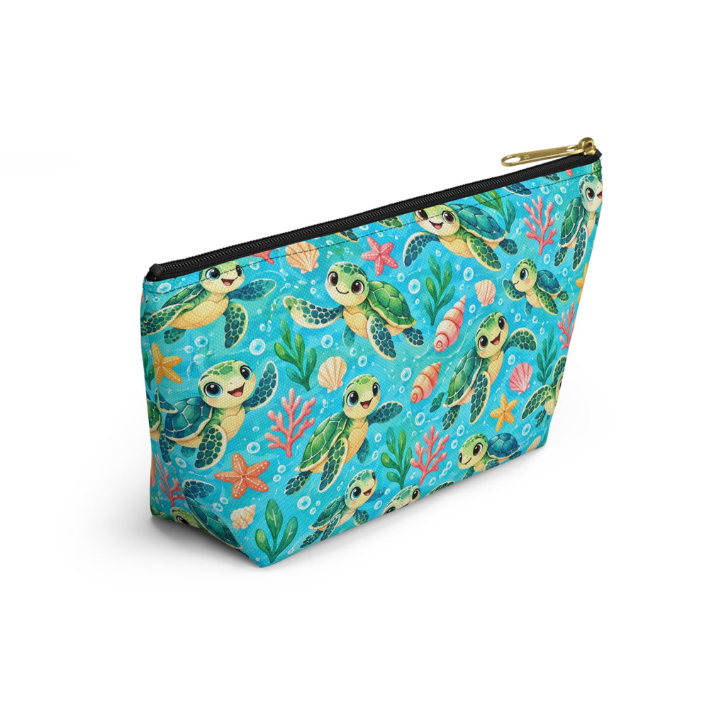 Sea Turtle Cosmetic Pouch — Cute Ocean Accessory Bag with T‑Bottom