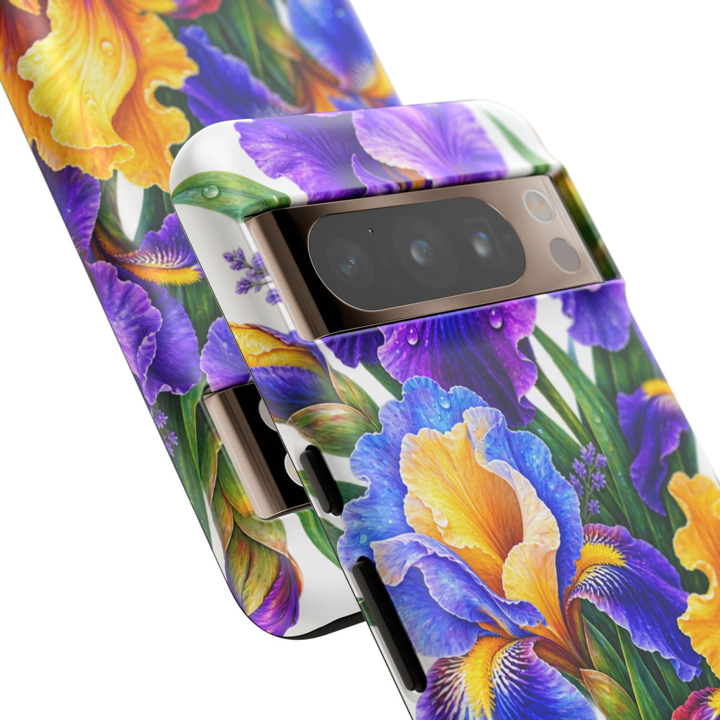 Floral Iris Tough Phone Case — Colorful Watercolor Iris Protective Cover