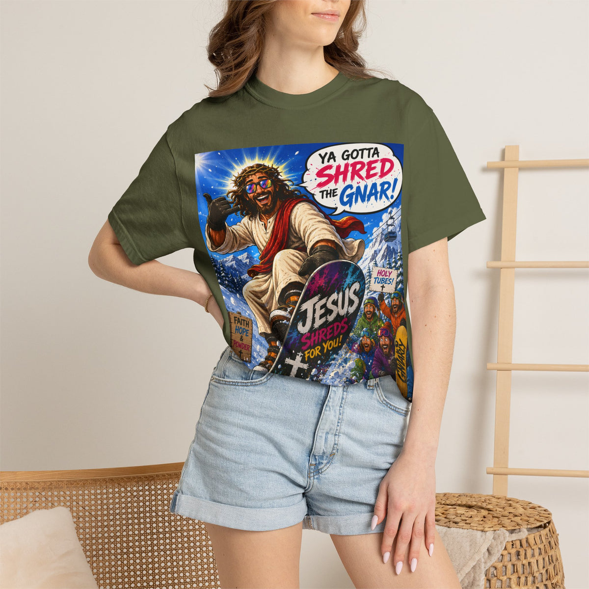 Jesus Skateboarding Shred the Gnar T-shirt | Christian Skateboard Design